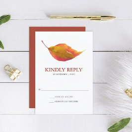 Burnt Orange Watercolor Fall Leaf Wedding RSVP Karte