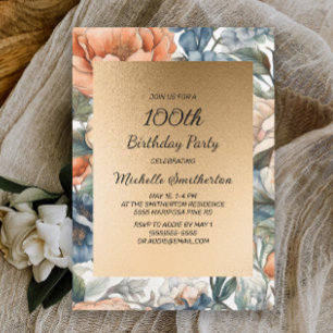 Burnt Orange Watercolor Floral Gold Geburtstag Einladung