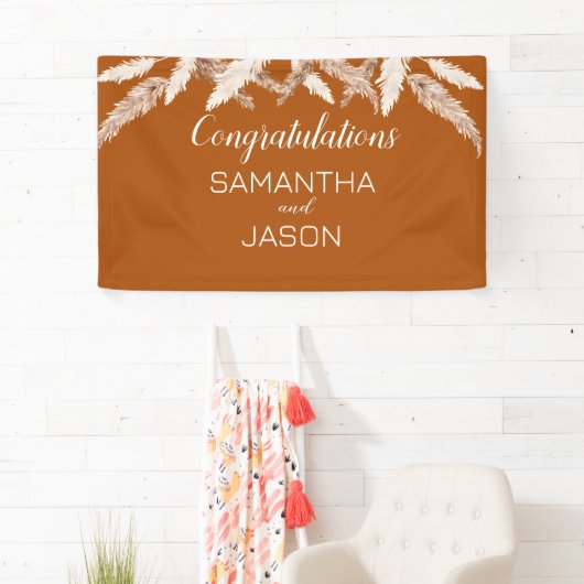 Burnt Orange Wedding Congratulation Banner (Insitu)