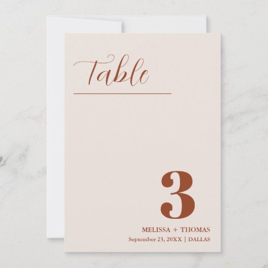Burnt Orange Wedding Deco Tischnummer Card (Vorderseite)