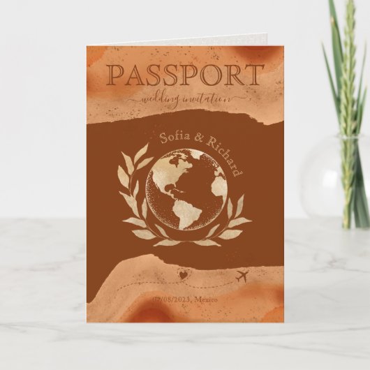 Burnt Orange Wedding Destination Passport World Einladung (Vorderseite)