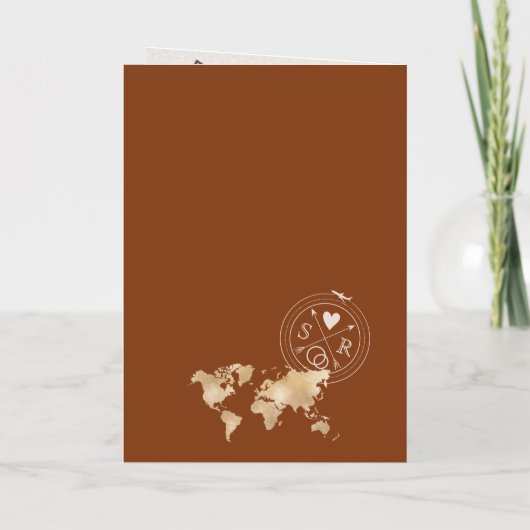 Burnt Orange Wedding Destination Passport World Einladung (Rückseite)