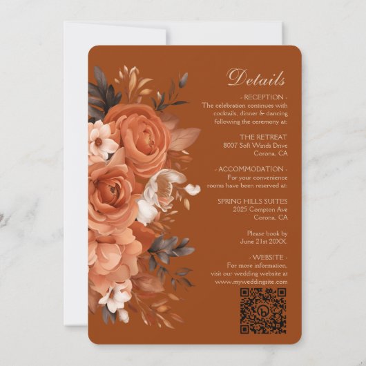 Burnt Orange Wedding Einladung (Rückseite)