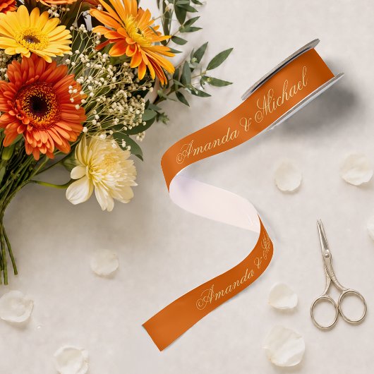 Burnt Orange Wedding Elegante Calligrafy Script Satinband