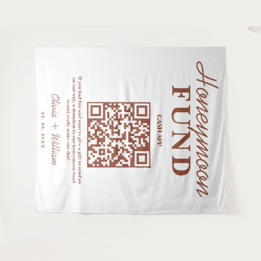 Burnt Orange Wedding Honeymoon Fund QR Hintergrund Wandteppich (Vorderseite (Horizontal))