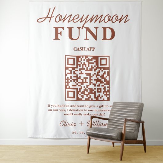 Burnt Orange Wedding Honeymoon Fund QR Hintergrund Wandteppich (Beispiel)