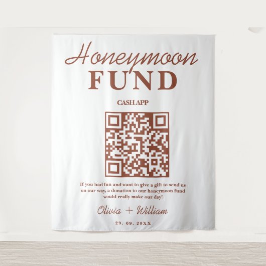 Burnt Orange Wedding Honeymoon Fund QR Hintergrund Wandteppich (Vorderseite)