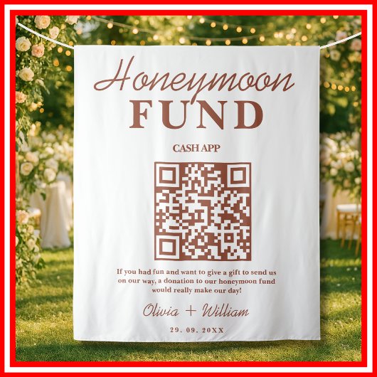 Burnt Orange Wedding Honeymoon Fund QR Hintergrund Wandteppich