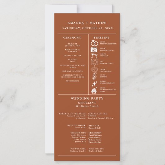 Burnt orange Wedding Infographic Program (Vorderseite)