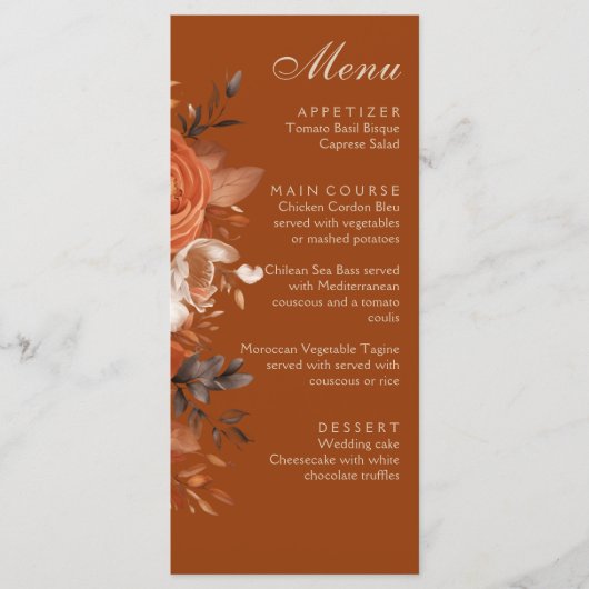 Burnt Orange Wedding Menükarte (Vorderseite)