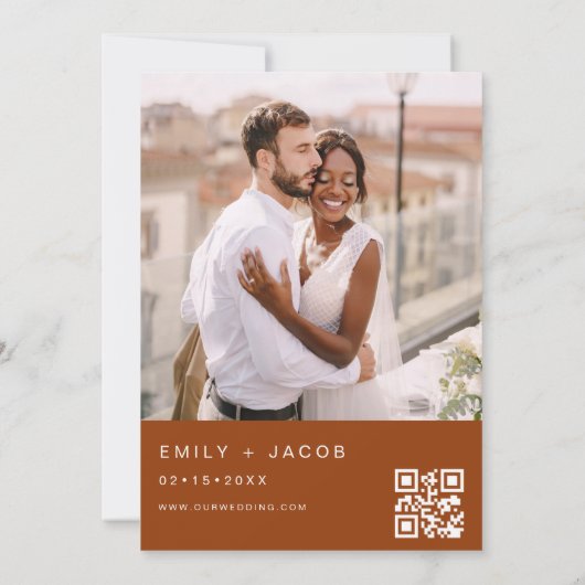 Burnt Orange Wedding Minimalistisch QR-Code Einladung (Rückseite)