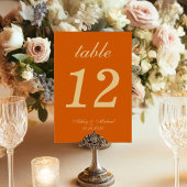 Burnt Orange Wedding Simple Golden Yellow Script Tischnummer