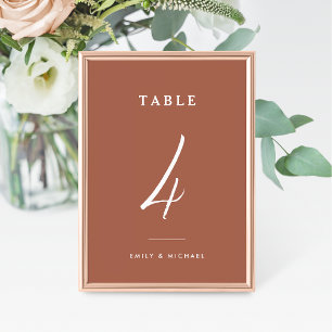 Burnt Orange Wedding Tischnummer Card Kalligrafie