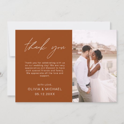 Burnt Orange Wedding Vielen Dank Foto Minimalistis Dankeskarte (Vorderseite)