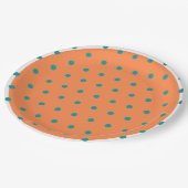 Burnt Orange White Aquamarin Polka Dots Pappteller (Schrägansicht)