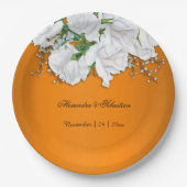 Burnt Orange White Botanical Wedding Pappteller (Vorderseite)