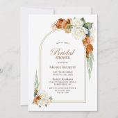 Burnt Orange White Floral Arch Brautparty Einladung (Vorderseite)