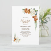 Burnt Orange White Floral Bridal Dusche Einladung (Stehend Vorderseite)