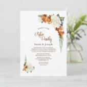 Burnt Orange White Floral Wedding After Party Einladung (Stehend Vorderseite)