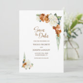 Burnt Orange White Floral Wedding Save the Date (Stehend Vorderseite)