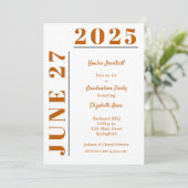 Burnt Orange White Graduation Party Einladung (Stehend Vorderseite)