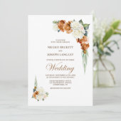 Burnt Orange White Rose Floral Wedding Einladung (Stehend Vorderseite)