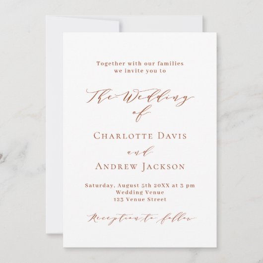 Burnt Orange White Script QR UAWG Hochzeit Einladung (Vorderseite)