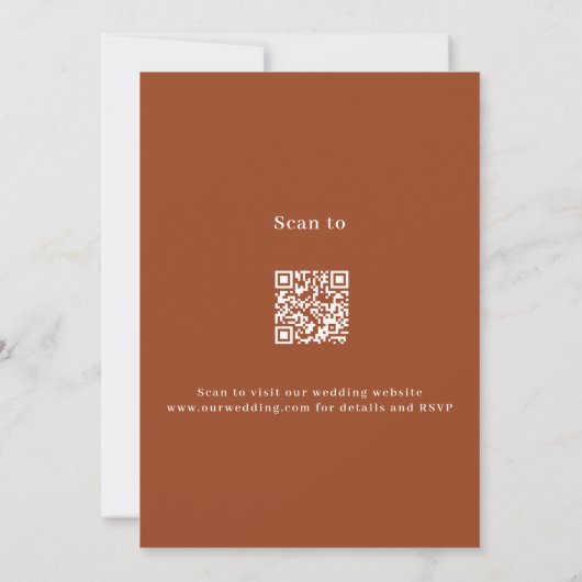 Burnt Orange White Script QR UAWG Hochzeit Einladung (Rückseite)