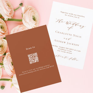 Burnt Orange White Script QR UAWG Hochzeit Einladung