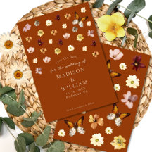 Burnt Orange Wildblume Boho Save the Date Card