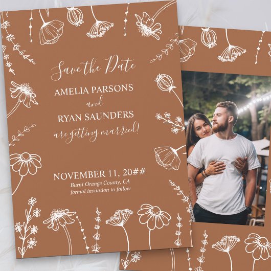 Burnt Orange Wildblume Sketch Gerahmtes Foto Save The Date