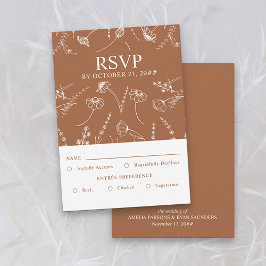 Burnt Orange Wildblume Sketch Wedding Entree RSVP Karte