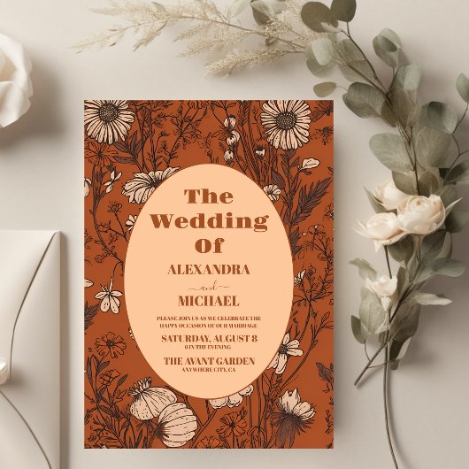 Burnt Orange Wildblumen Hochzeit Einladung
