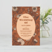 Burnt Orange Wildblumen Hochzeit Einladung (Stehend Vorderseite)