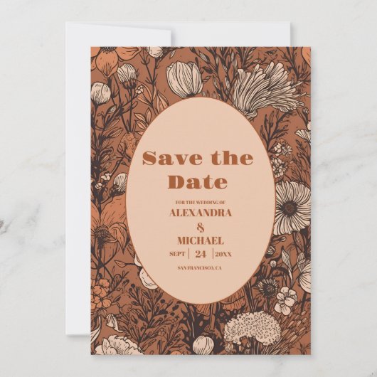 Burnt Orange Wildblumen Hochzeit Save The Date (Vorderseite)
