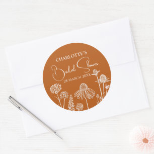 Burnt Orange Wildblumen Sketched Brautparty Runder Aufkleber