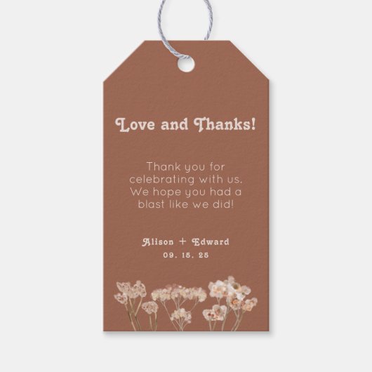 Burnt Orange Wildblumen Wedding Danke für Ihre Unt Geschenkanhänger (Vorderseite)