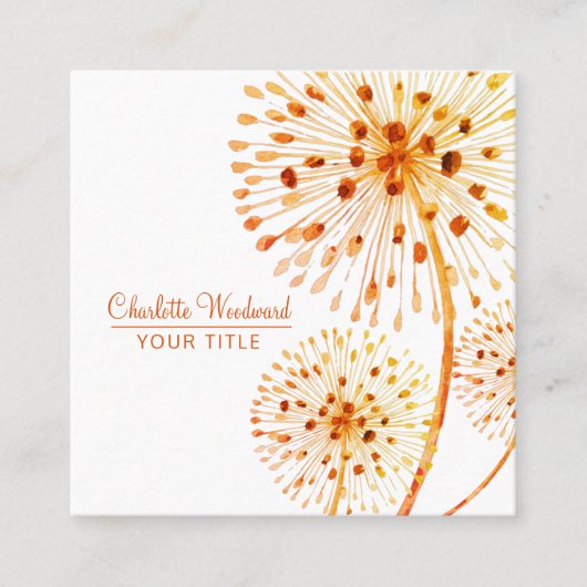 Burnt Orange Wind Blown Wasserfarbe Blüte Quadratische Visitenkarte (Vorderseite)