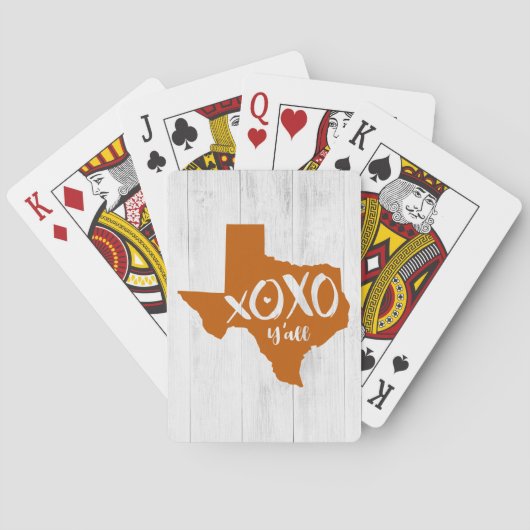 Burnt Orange XOXO, Y'all - Texas-Staat Form Spielkarten (Rückseite)