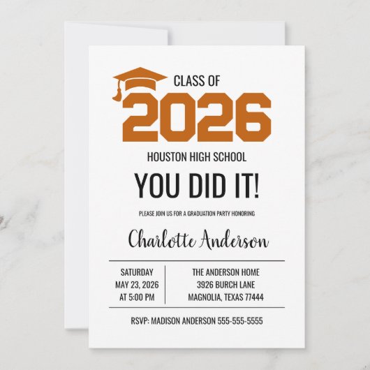 Burnt Orange You Did It Graduation Photo Einladung (Vorderseite)