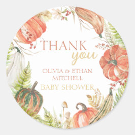 Burnt Pumpkin Fall Floral Baby Dusche Danke Runder Aufkleber
