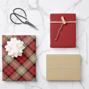 Burnt Red Beige Modern Scottish Tartan Christmas Geschenkpapier Set
