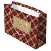 Burnt Red Beige Rustic Scottish Tartan Christmas Große Geschenktüte (Rückseite Schrägansicht)