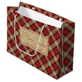 Burnt Red Beige Rustic Scottish Tartan Christmas Große Geschenktüte (Vorderseite Schrägansicht)