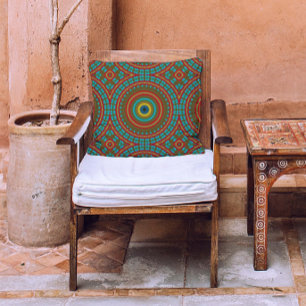 Burnt Red Ochre Aquamarin Rustic Boho Geometric Mu Kissen