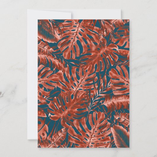 Burnt Sienna & Aquamarin Tropical Palm Blätter Swe Einladung (Rückseite)