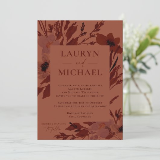 Burnt Sienna Autumn Wassercolor Hochzeiten Einladung (Stehend Vorderseite)