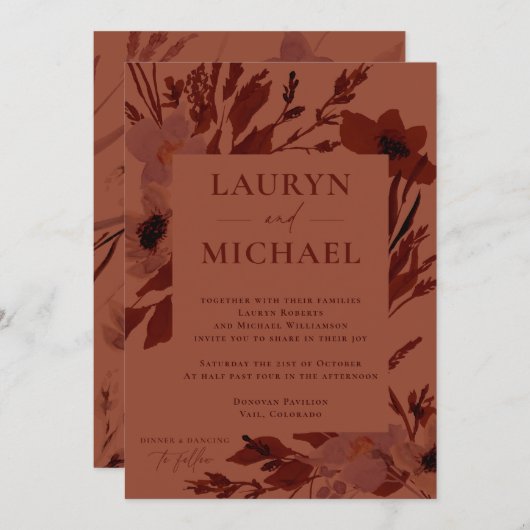 Burnt Sienna Autumn Wassercolor Hochzeiten Einladung (Vorne/Hinten)
