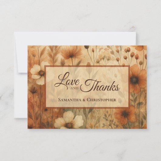 Burnt Sienna Boho Chic Floral Love Thanks Wedding Dankeskarte (Vorderseite)