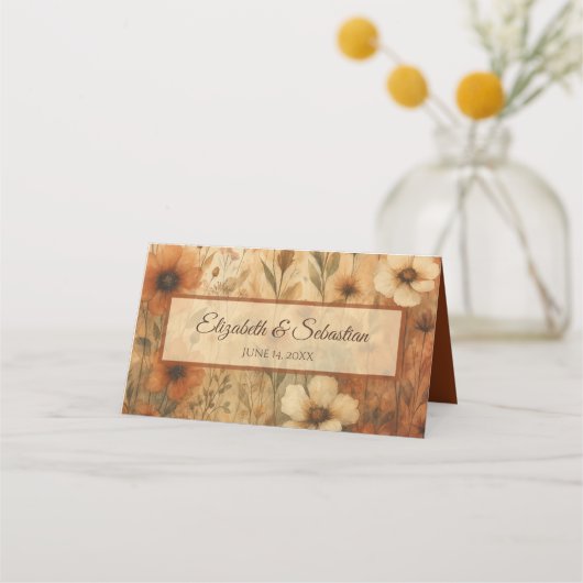 Burnt Sienna Boho Floral Elegant Wedding Write-In Platzkarte (Rückseite)